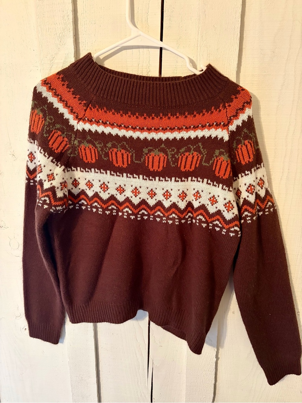 Brown Fair Isle Pumpkin Crewneck Sweater